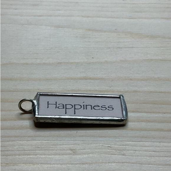 Happiness Pendant Charm Floral Rectangular Shape Silver Toned Metal Frame - Picture 1 of 3